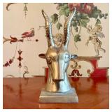 Cast Brass African Antelope Head Sculpture on Rect