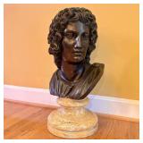Large Bronze Bust of Alexander the Great on Yellow