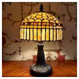 Leaded Glass and Jeweled Bronze Finish Table Lamp