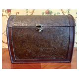 Wooden Dome Top Treasure Chest with Embossed Flora