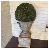 Weathered Metal Garden Urn on Pedestal with Preser