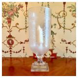 Large Neoclassical Acid Etched Glass Hurricane Vas