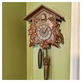 Carved Wood Black Forest Cuckoo Wall Clock with Bi