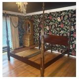 Mahogany Rice Carved King Size Four Poster Bed