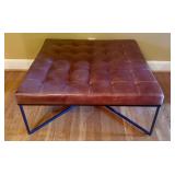 Contemporary Square Tufted Cognac Leather Ottoman