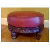 Vintage Round Leather Upholstered Footstool with C