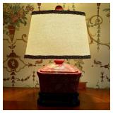 Chinoiserie Red Lacquer Style Table Lamp with Cran