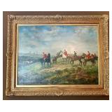 Large Equestrian Oil on Canvas Fox Hunting Scene i
