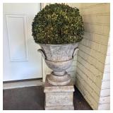 Weathered Metal Garden Urn on Pedestal with Preser
