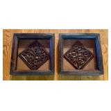 A Pair of Indian Hand Carved Wood Decorative Shado