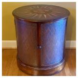 Circular Mahogany Finish Drum Side Table with Inla