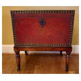 Red Parquetry Leather Bound Chest on Stand