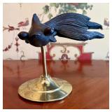 Carved Patinated Wood Telescope Eye Goldfish Sculp