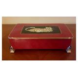 Footed Decorative Metal Box with Hand Painted Leop