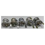 5 Pflueger Fishing Reels, One Missing Handle