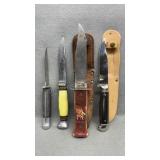 4 Fixed Blade Knives, 2 Sheaths