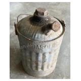 Small Galv 1 Gal Gasoline Jug, Has Dent Small Galv 1 Gal Gasoline Jug, Has Dent