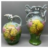 Royal Bayreuth Pitcher & 10inVase w/ Yellow Roses