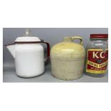 Enamel Kettle Crock Jug & KC Baking Powder