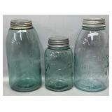 2 1/2 Gallon & 1 Qt Blue Jars w/ Zinc Lids