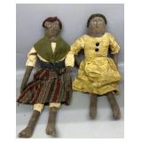 Folk Art Hand Made Black Canvas Dolls- Largest