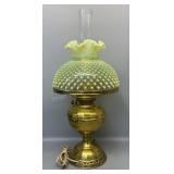B&H Brass Lamp w/ Vaseline Opalescent Hob Shade