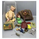 German Bisque Doll, Marx Shovel, Ball Glove