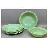 5 Jadeite Saucers & 2 Bowls