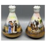 Pair unmarked Royal Bayreuth Egyptian Tiny Vases