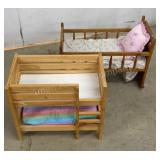 Oak Doll Baby Bed and Bunk Bed