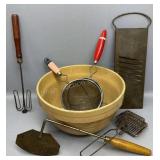 Crock Bowl, Strainers, Slicer, Utensils, Crock