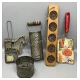 Horse Cookie Cutter, Old Utensils, Sifter, Wooden