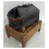 Wooden Foot Stool & Old Doctors Bag