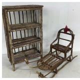Smaller Twig Art Sleigh & 28in Tall Shelf