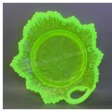 Vaseline Opalescent Leaf Plate 9in Long