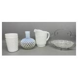 Hobnail Milk Glass & Clear Brides Basket
