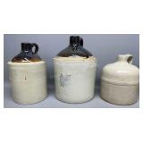 3 Crock Jugs 1/2 & 1 Gallon One Cracked
