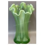 8in Green Opalescent Vase