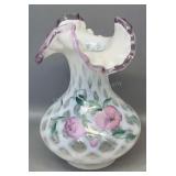 Hand Painted Fenton Ruffled Edge Vase 7 1/2in