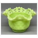 Fenton Green Custard Satin Basket Weave Dish