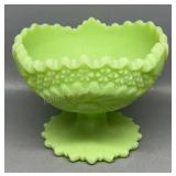 Fenton Satin Green Custard Open Compote 5in Tall