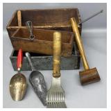 Wooden Boxes, Utensils, Galvanized Drawer