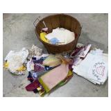 Fancy Linens, Scarves, Tea Towels, Basket Full