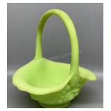 Fenton Green Custard Satin Basket 7in Tall