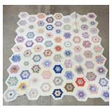 Hand Sewn Flower Garden Quilt - 82x69in