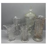Clear Glass Compote, Pitchers, Vases