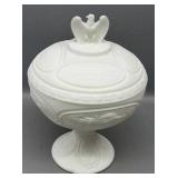 Satin Milk Glass Eagle Compote - 8in