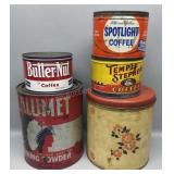 Baking Powder, Butter-Nut & Other Coffee Tins