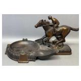 Spelter Racing Horse Ash Tray - Ear Missing