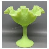 Fenton Green Custard Footed Compote